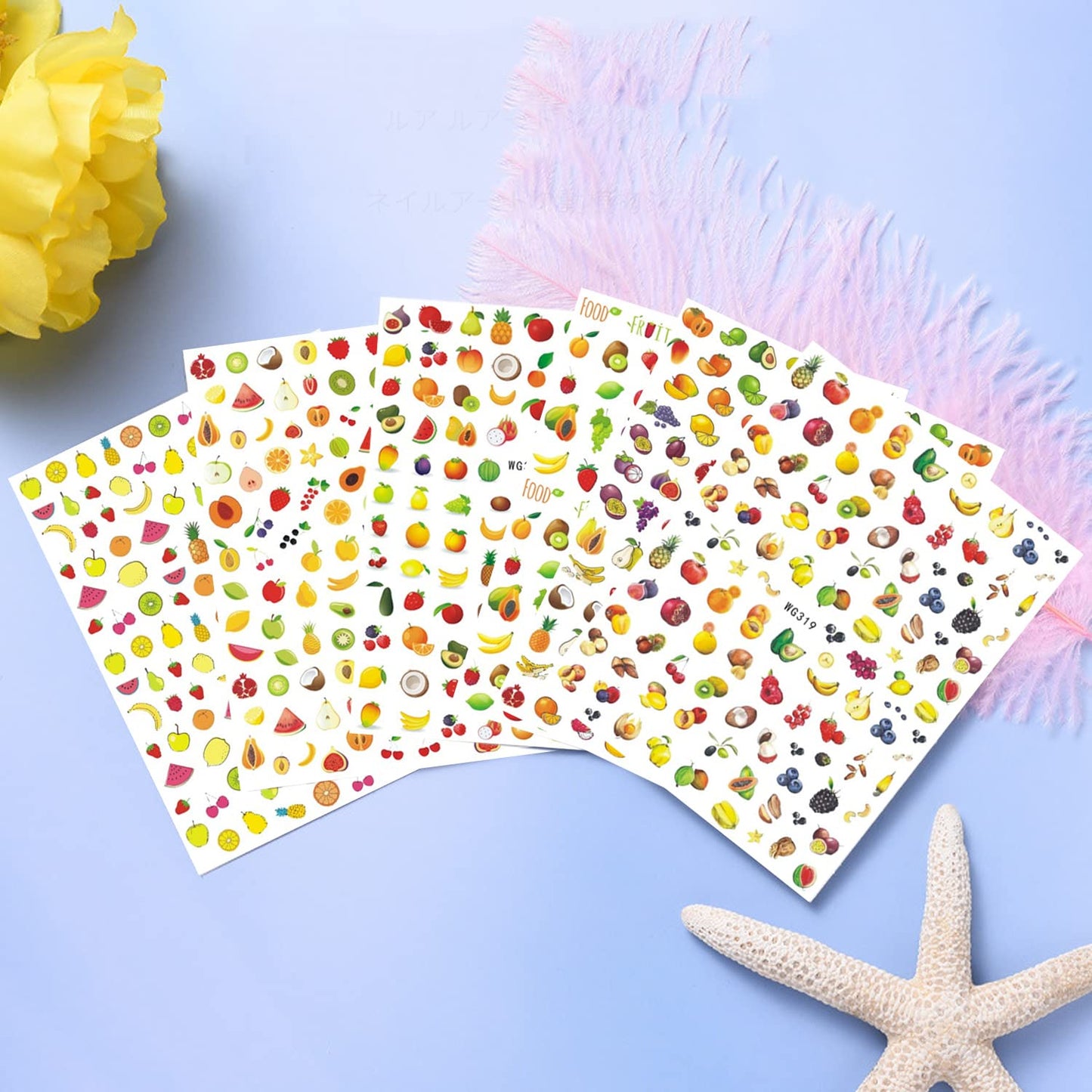 Fruits Nail Art Stickers, Holographic 3D Self-Adhesive Nail Sticker Design, Mixed Cherry Watermelon Strawberry Lemon Nail Decals Supplies for Women Girls Manicure Charms Decorations DIY Transfer Decal