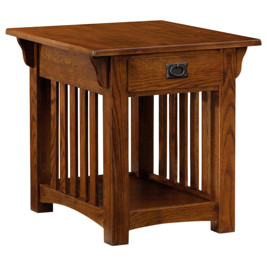 Leick Home Mission End Table, Solid Wood Construction, 1 Storage Drawer, Bottom Display Shelf, Slatted Sides, Easy-Assembly, Medium Oak, 25.0 in. W x 22.0 in. L x 23.0 In. H, 8207