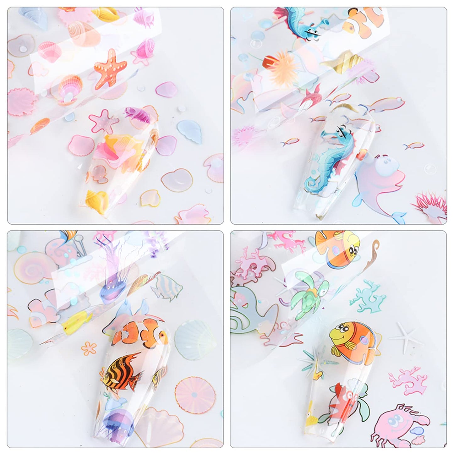 Holographic Sea Animals Nail Foil Stickers, Starry Sky Polish Sheets, Marine Transfer Foils for Women's Manicure, Nail Film Decorations With Glue