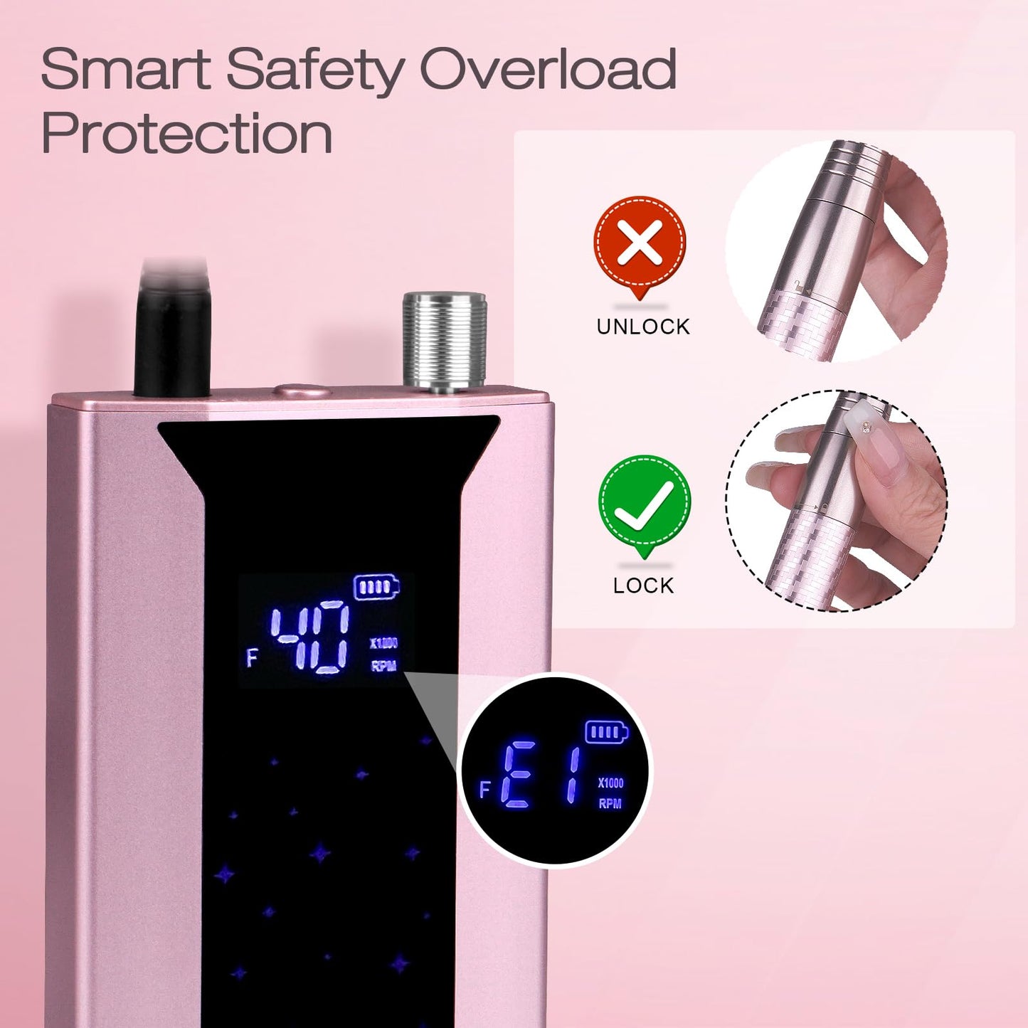Professional Brushless Nail Drill, AZ GOGO 85W Cordless Electric Nail File 40000RPM Rechargeable Portable Nail Drill Machine for Gel/Acrylic Nails Salon Level （Rose Gold