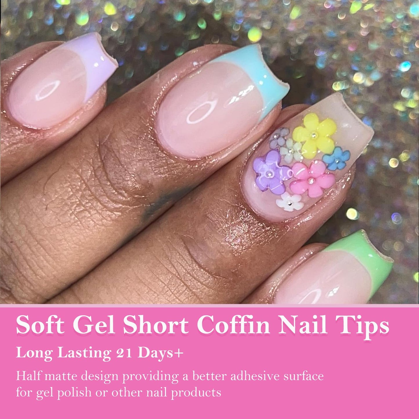 AddFavor 600pcs Short Coffin Nail Tips, Clear Soft Gel Nail Tips Coffin Shape, 12 Sizes Full Cover False Acrylic Nails Tips for DIY Nail Extensions, Press on Nails Making