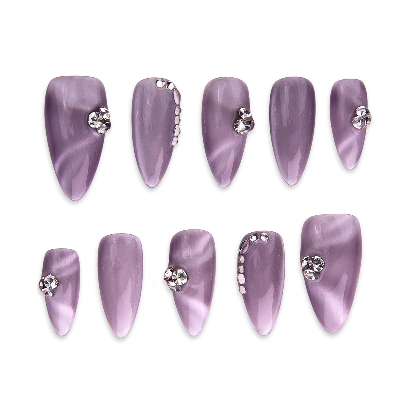SIYOU Beauty | Mystical Glow | Purple Glow Medium Almond Press On Nails for Women (Medium) - Reusable, Salon-Quality Fake Nails (10pc)