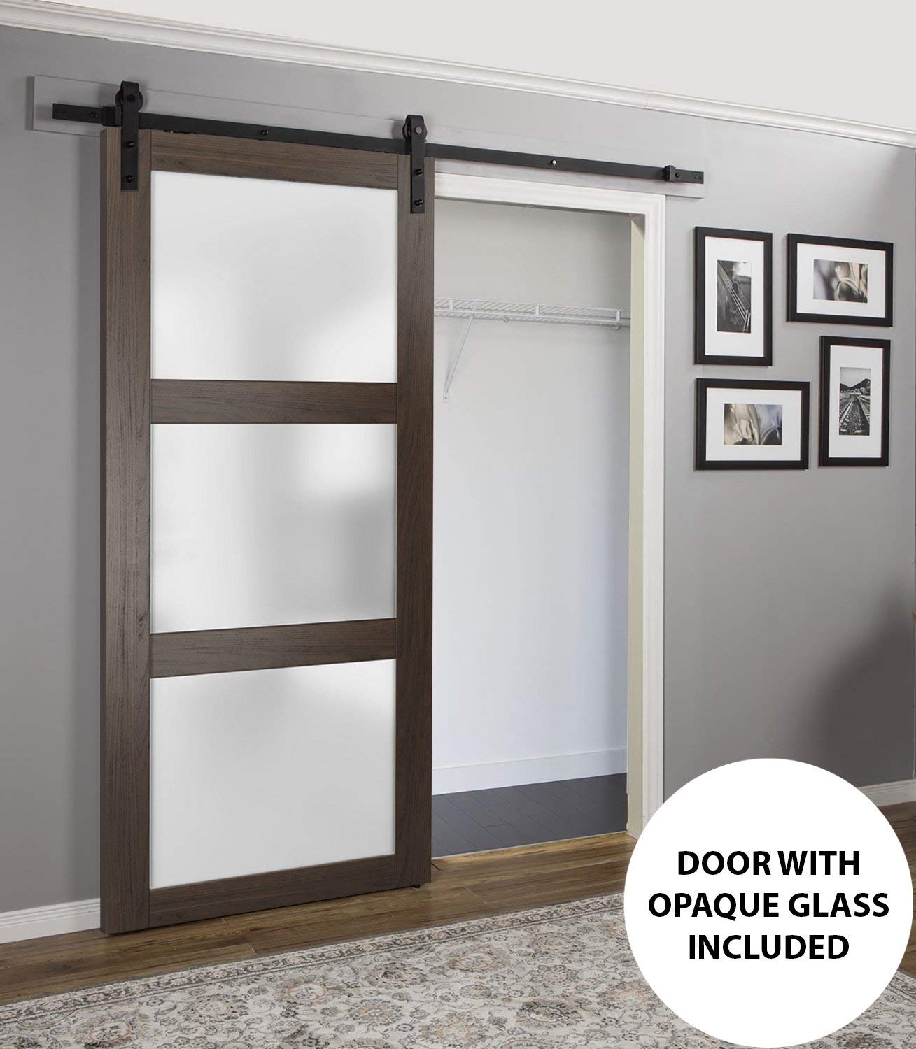 SARTODOORS Slab Barn Door Panel Frosted Glass | Lucia 2552 Chocolate Ash | Sturdy Finished Doors | Pocket Closet Sliding-36 x 96"