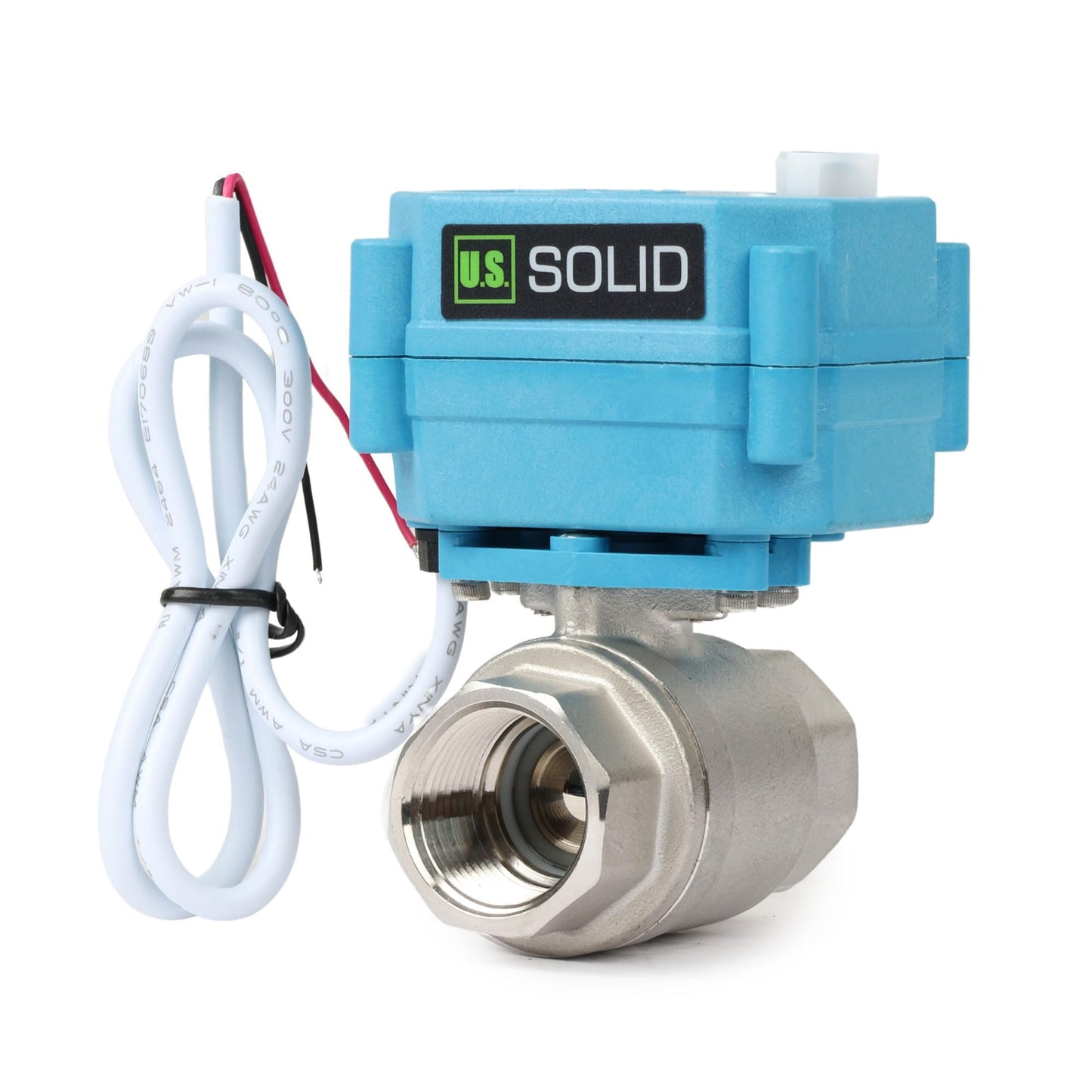 U.S. Solid Motorized Ball Valve 3/4 in IP67 Stainless Steel 110-230V Full Port NPT 2-Wire Auto Return Normally Open with Waterproof Cover