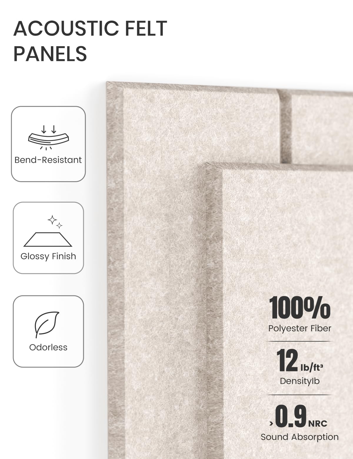 Fluxynara Felt Bulletin Board Tiles Large 48" x 36" Cork Board Alternative-12 Pack with 70 Adhesive Tabs, Thick Slat Wall Panels for Office Decor, Push Pin Board Wall Organizer Alternative -Oatmeal