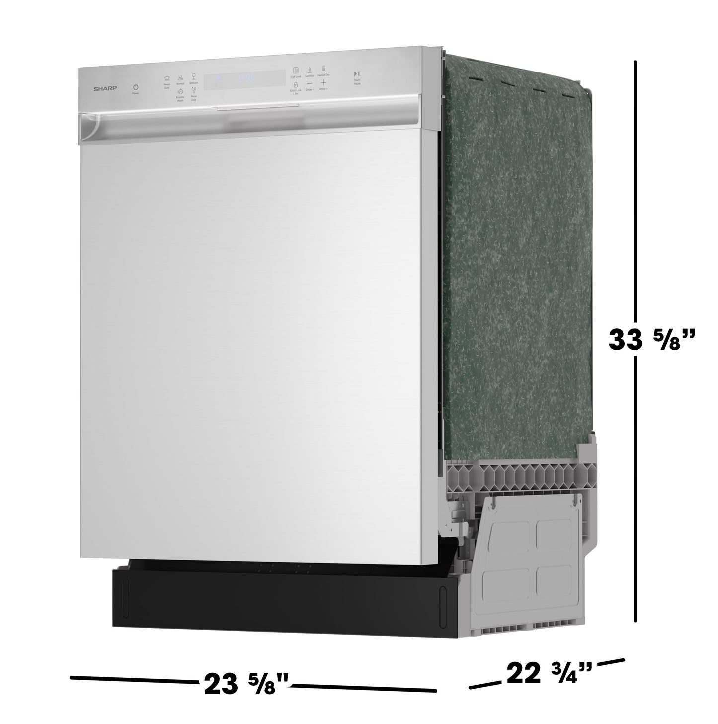 Sharp SDW6504MS Stainless Steel Dishwasher, 24-inch Pocket Handle, 52 dB, Hybrid Tub, 12 Place Settings, 5 Cycles, Heated Dry