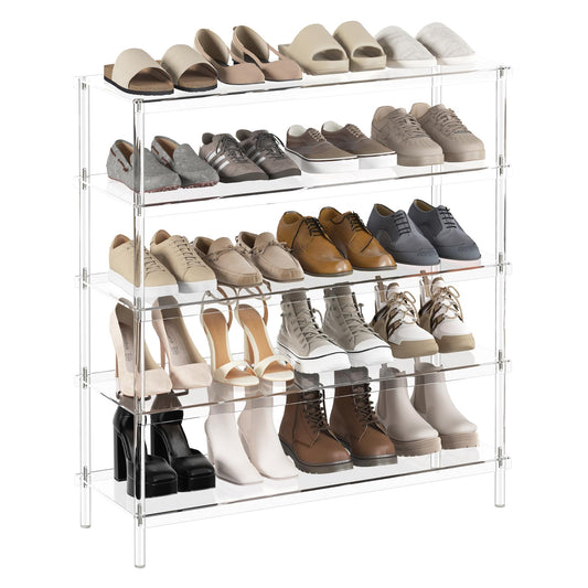 Aquiver 5 Tier Acrylic Shoe Rack - Closet Shoe Rack Shoe Organizer for Entryway, Stores 20 Pairs of Shoes, 32.3'' L x 11.8'' W x 36.4'' H