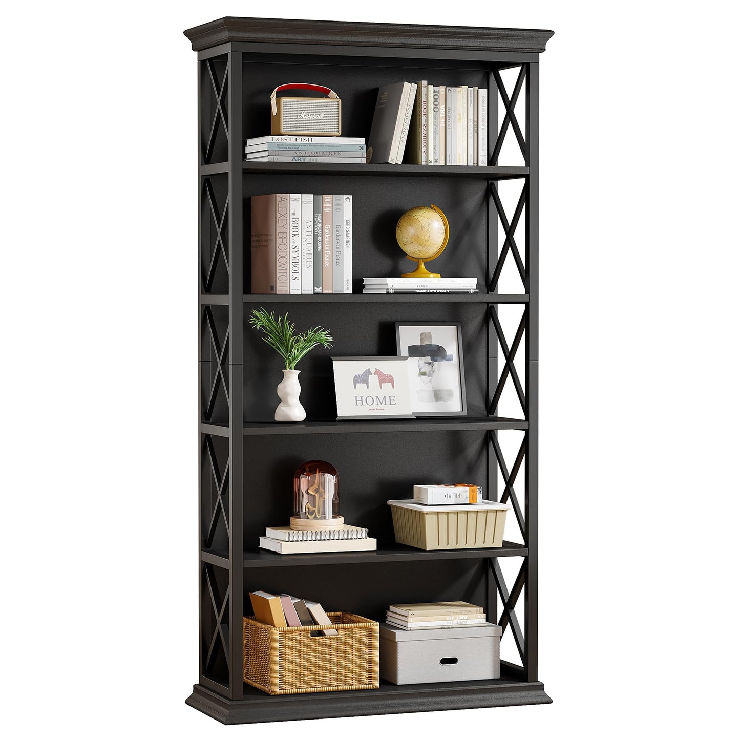 Tribesigns 6-Tier Bookcase, 71 Inches Industrial Bookshelves and Bookcases, Floor Standing 5 Shelf Display Storage Shelves Tall Bookcase for Home Office, Living Room, Bed Room, All Black