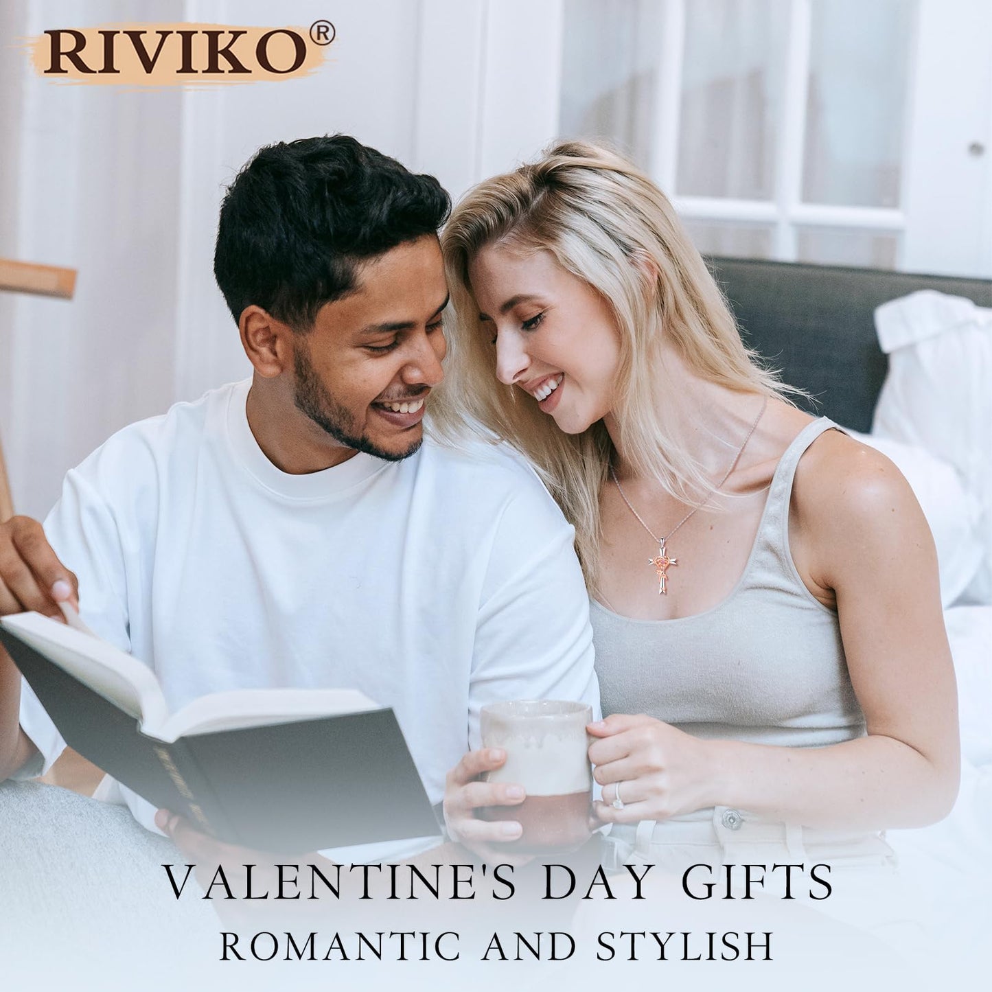 RIVIKO 925 Sterling Silver Cross October Birthstone Necklace for Women Cross Rose Pendant Necklaces Trendy Christmas Valentine's Day Jewelry New Year Anniversary Birthday Gift for Women Her Wife