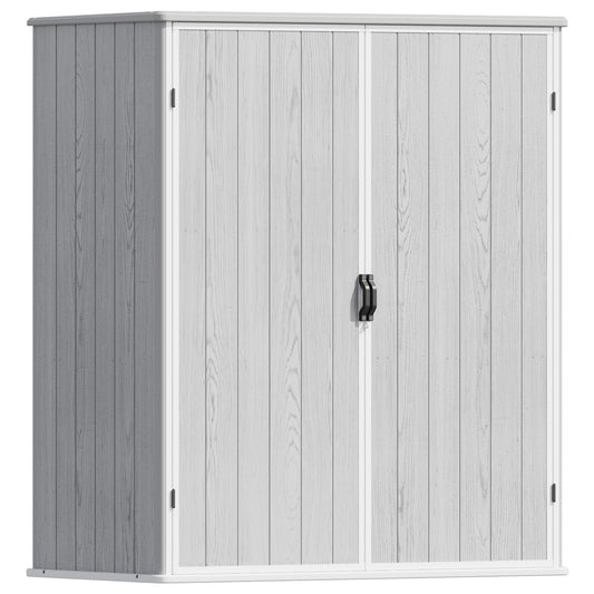 Patiowell 5x3 FT Resin Outdoor Storage Shed with Floor, Plastic Waterproof Outdoor Storage Cabinet, Garden Organizer Shed with Lockable Door for Patio Furniture, Pool Accessories, Light Gray