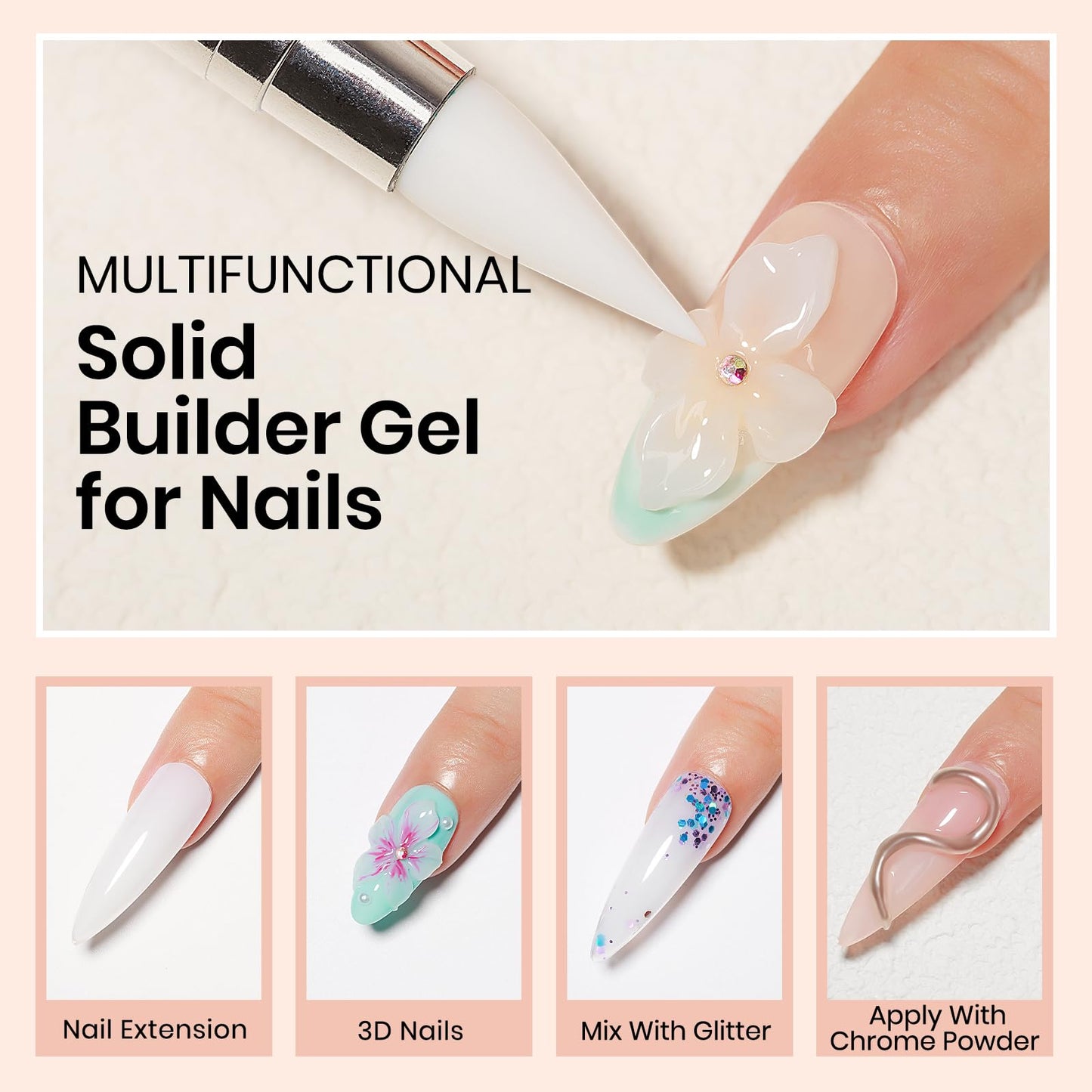 MIZHSE 100g Milky White Solid Builder Gel for Nails, Large Capacity Hard Builder Gels Kit for Nails Sculpting for 3D Art Gel U V LED with 36pcs Dual Form, for Nail Salon Home DIY