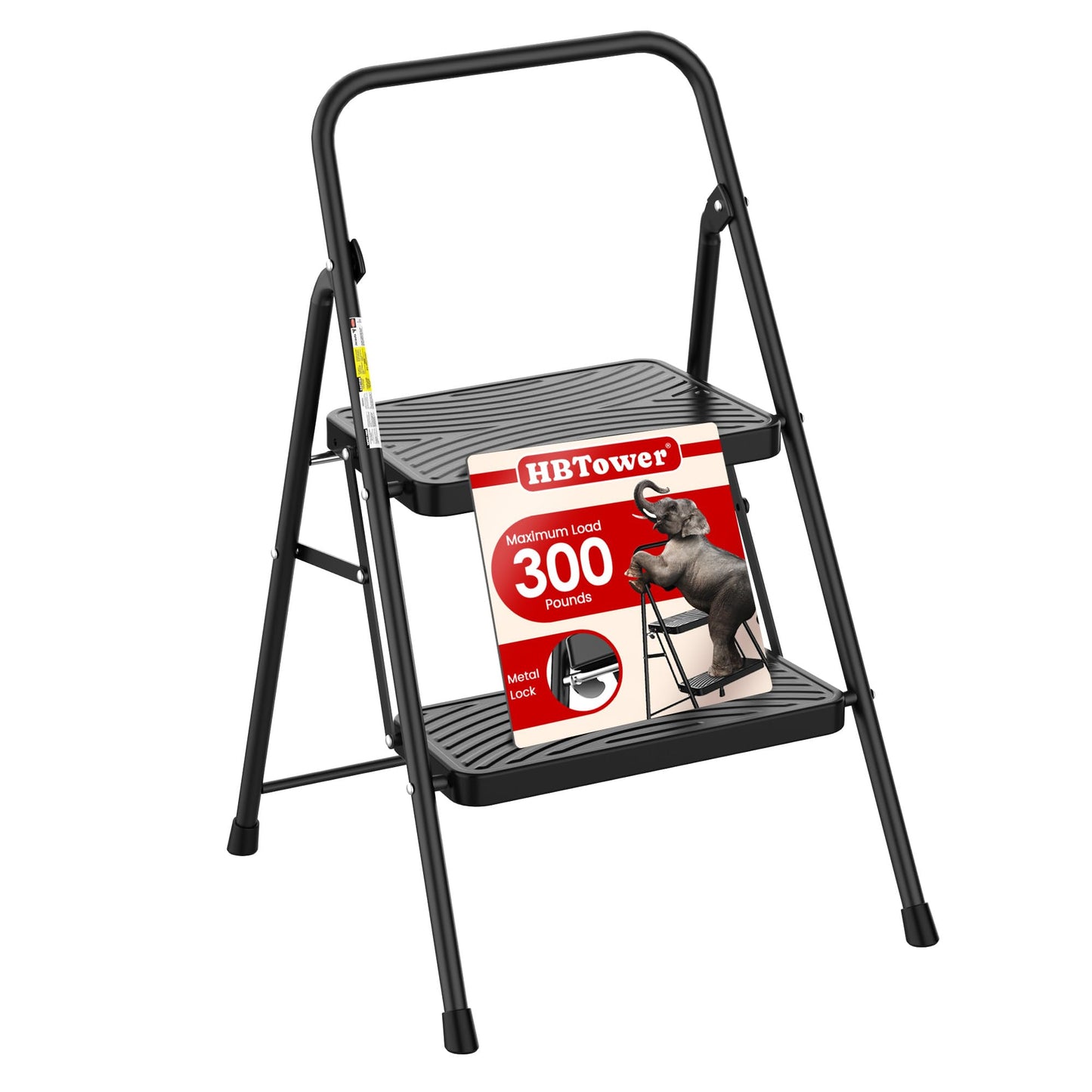 HBtower 2 Step Ladder, Step Stool with Wide Anti-Slip Pedal, Step Ladder Folding Step Stool for Adults, Lightweight Steel Portable ladders for Home Kitchen