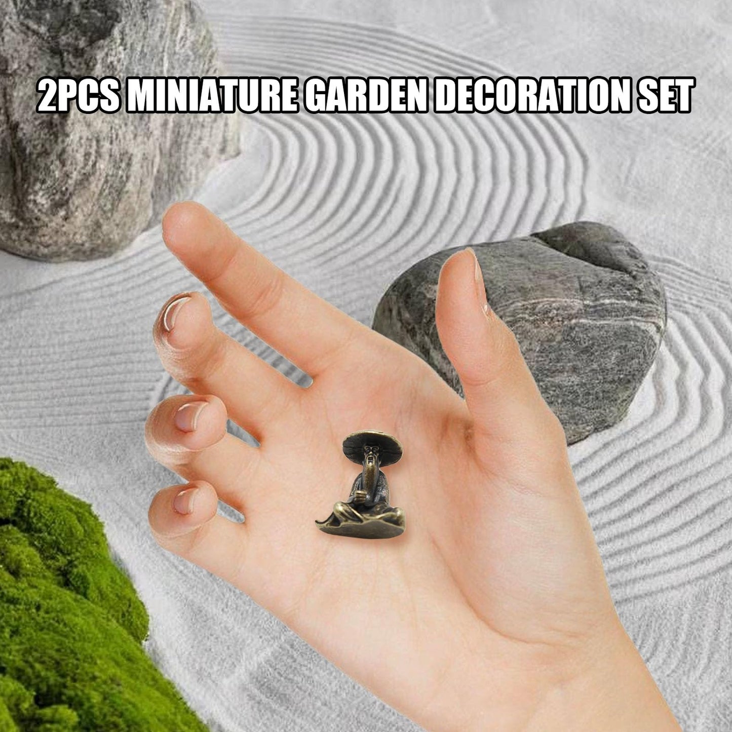 MDEOOSKY 2pcs Miniature Garden Decoration Set, Copper Fisherman Figurines, Kiang Taigong Fishing Models, Chinese Mudman Sitting Fishing for Garden & Patio Micro Landscape Yard Bonsai Decoration