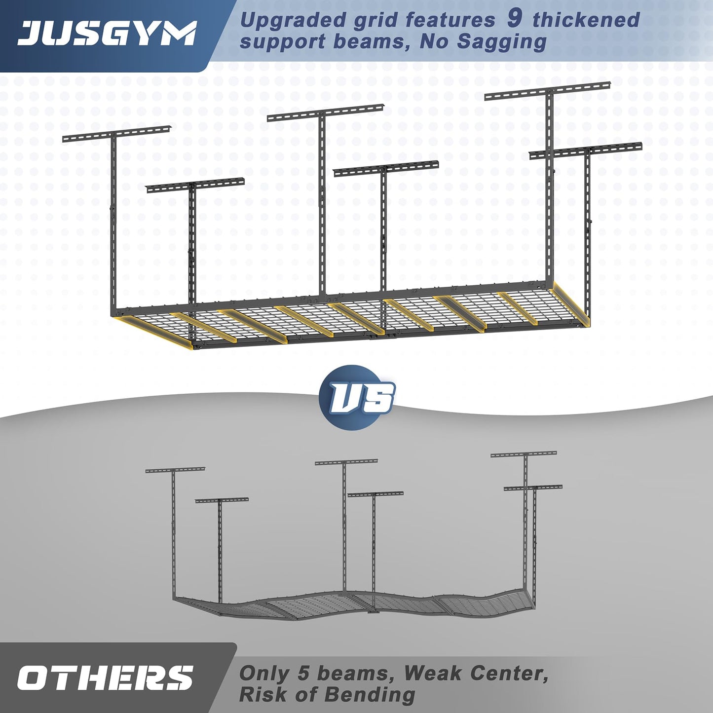 Jusgym 3X6FT Overhead Garage Storage Rack and 4 Pack Heavy Duty Garage Wall Shelving Set (2x3ft)