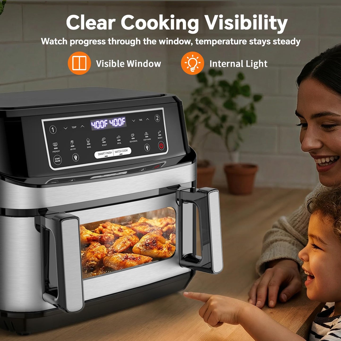 Emphsism 1600W Dual Zone Air Fryer Oven,12.69QT with Divider,Nonstick & Dishwasher-Safe Basket,Match Cook & Smart Finish to Roast,Recipes for Easy Cooking,Digital Touchscreen,Metal Sliver