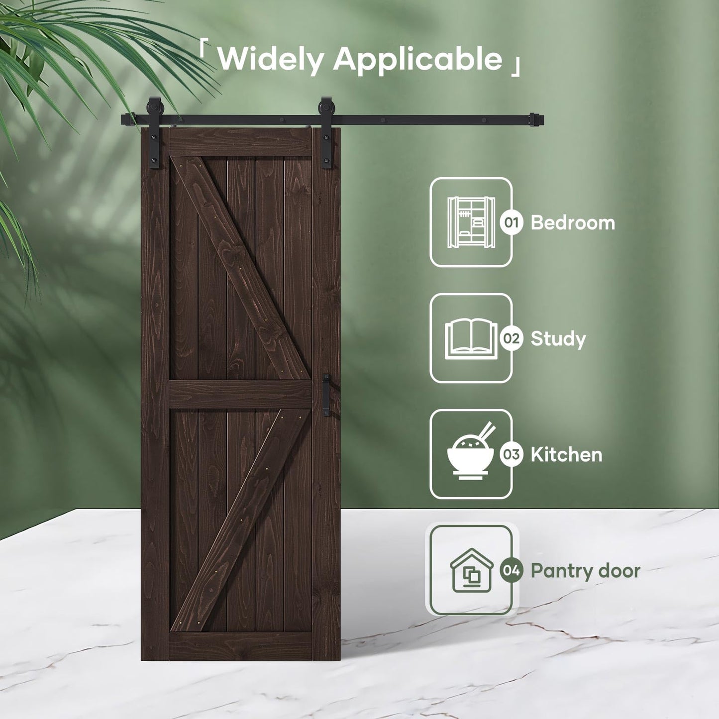 FREDBECK 32in x 80in Brown Wood Barn Door with 5.5ft Barn Door Hardware Track Kit Included, Double Surfaces,Simple Assembly is Required,K-Frame,Coffee