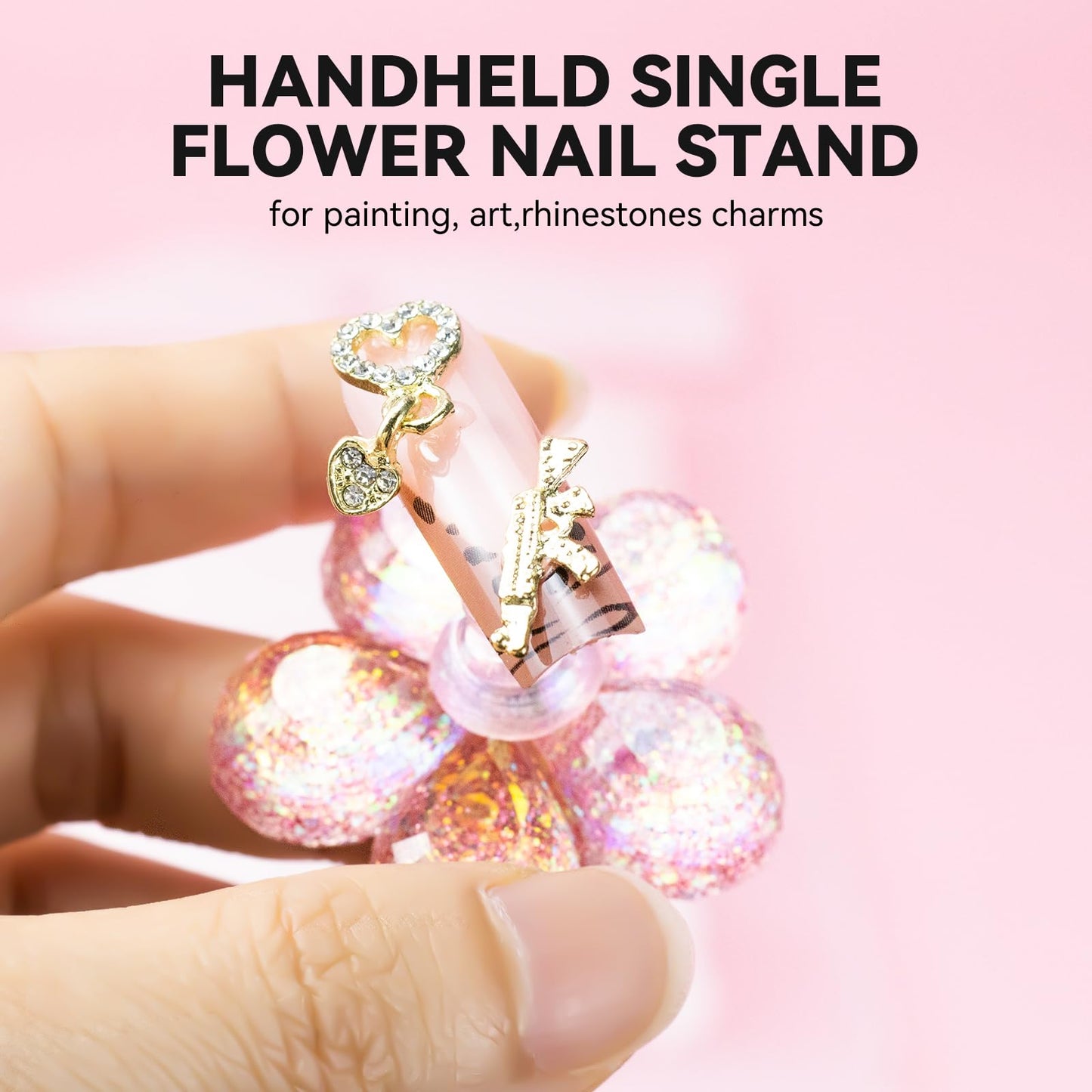 ESUOHYM Nail Stand for Press On Fake Nails Painting Display Practice, Powerful Magnetic Nail Holder for Diy Design, Single Flower Nail Stand with 200 PCS Double-Sided Tapes, Nail Tools for Home Salon