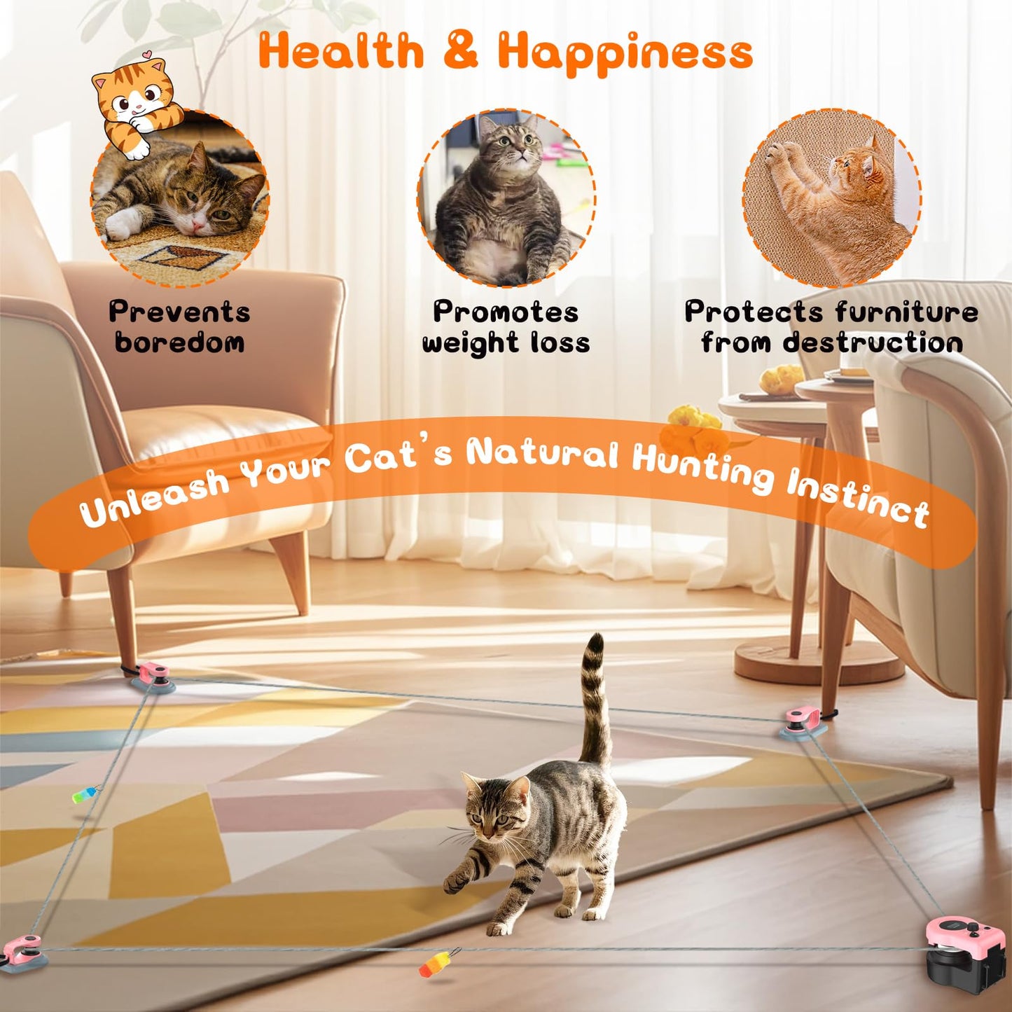 Interactive Cat Toy for Indoor - Automatic Cat Treadmill with Remote Control, 3 Speeds, Quiet Motor & Durable Design | Indoor Chase Hunting Feather Toys for Fitness, Playtime & Energy Release (Pink)