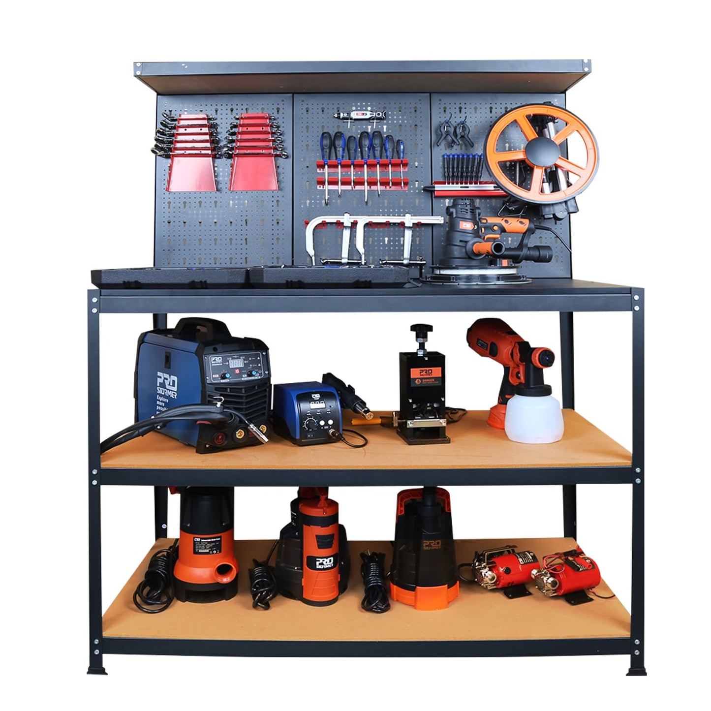 Prostormer Workbench, 47.25 inch Multipurpose Garage Worktable with Peg Board Hook Kit for Home, Garage, and DIY Projects