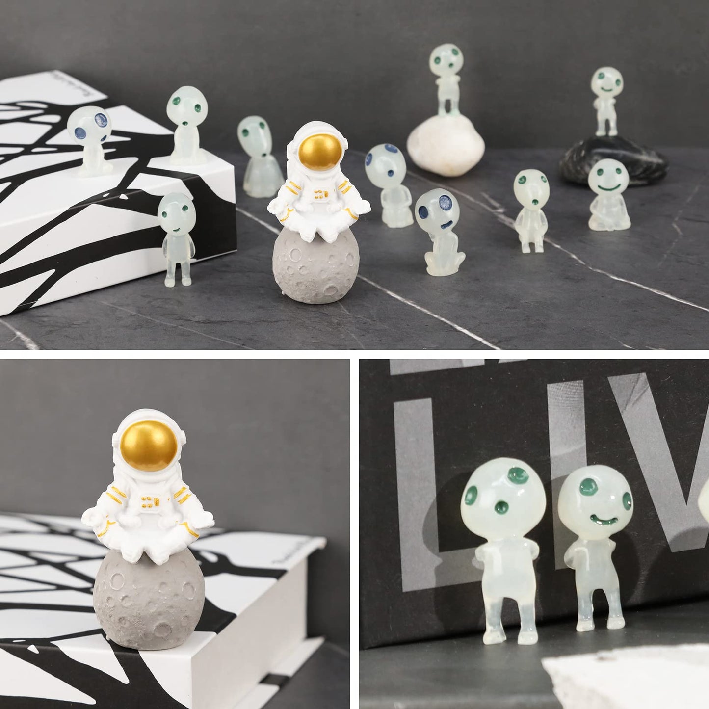 FOLKOR LIFE Desktop Zen Garden Kit, Outer Space Themed Zen Decor Sand Tray with Astronaut Statue and Aliens Figurines, Spaceman Planet Tabletop Ornament Zen Gift Meditation Gadget for Home Office