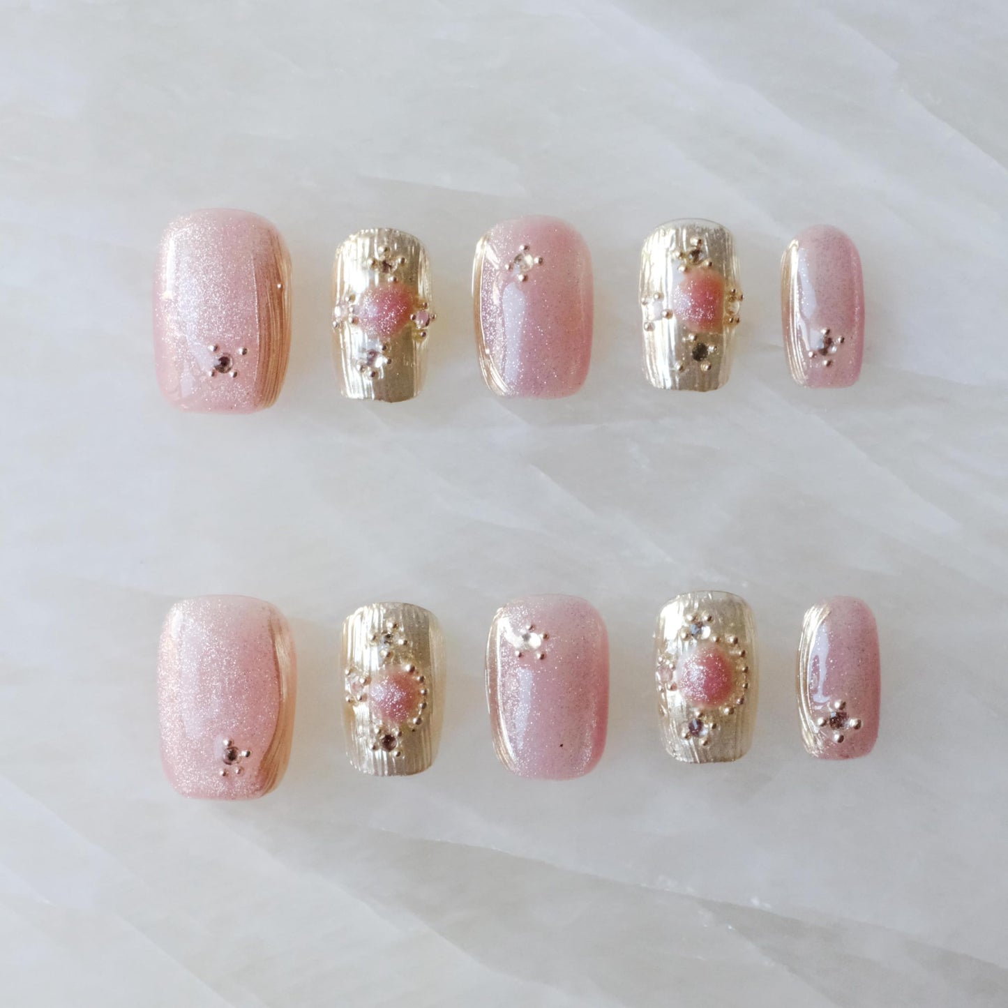 [GLORS] Purely Handmade Press On Nails | Pink Purple Cat-eye with Buccilati Style Fake False Nail Art | Salon Quality Wearable Nails in Short Square 10 pieces (Small, SS)