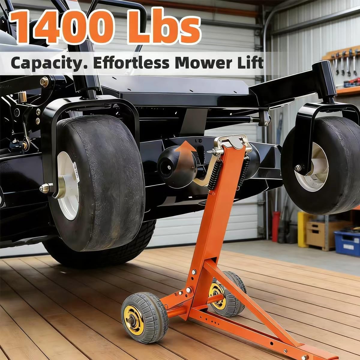1400 lb Heavy-Duty Lawn Mower Lift Jack – 800LBS Capacity Upgrade, Foot Pedal & Spring-Loaded Tooth Lift for Zero Turn Mowers, Garden Tractors, ATV, Maintenance & Repair, Portable Design