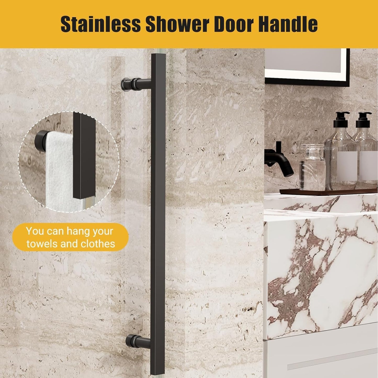 Shower Glass Door, 60 in W x 72 in H Frameless Sliding Shower Doors with Waterpoof Strip and Clear Sgcc 8mm Tempered Glass, for Walk-in Shower Enclosure Bathtub Bathroom, Black