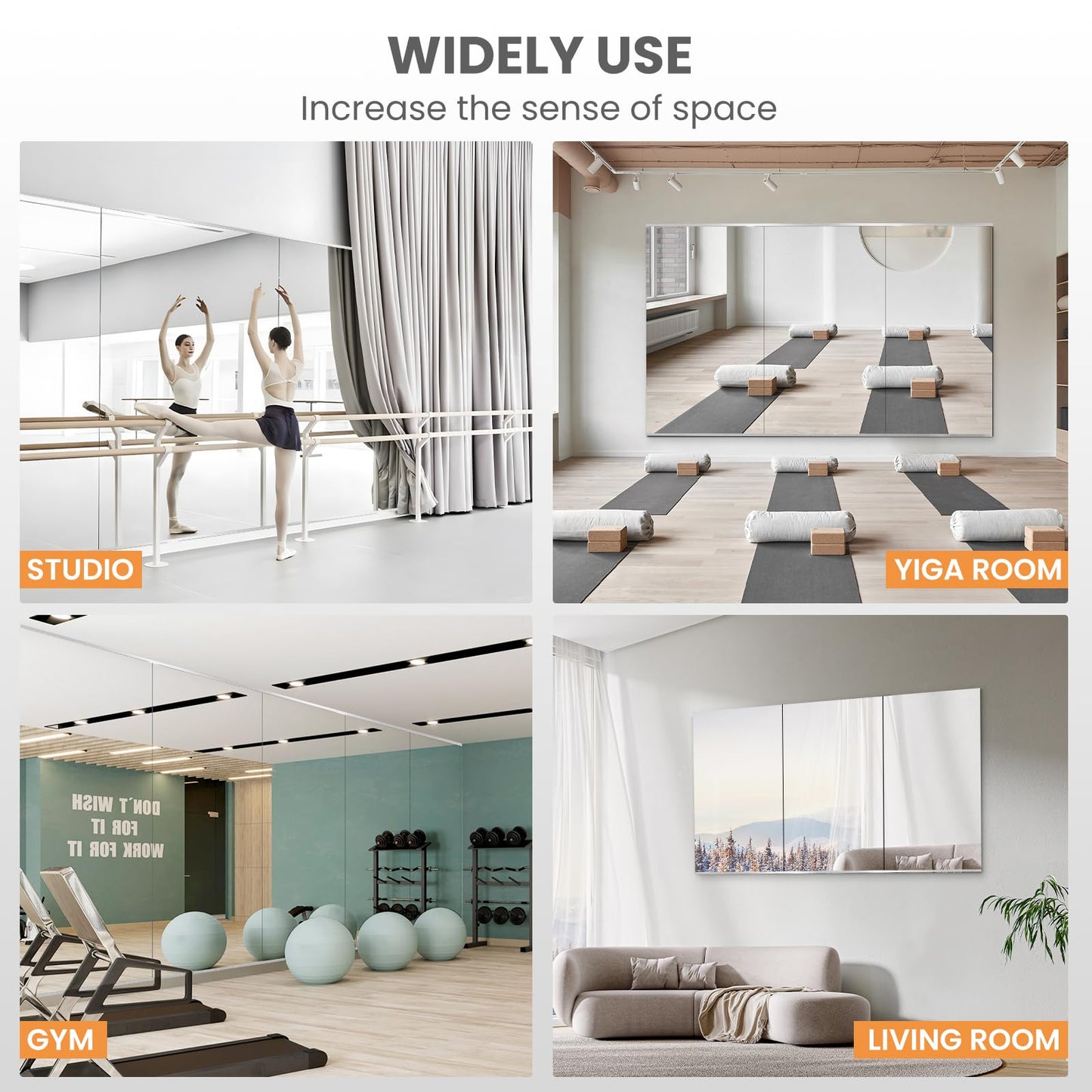pertetey Home Gym Mirror, 48X30 Inch(Each)-3Pack Wall Mounted Large Frameless Tempered Glass Mirror, Idea for Gym, Yoga, Bedroom, Dance Studio, Living Room