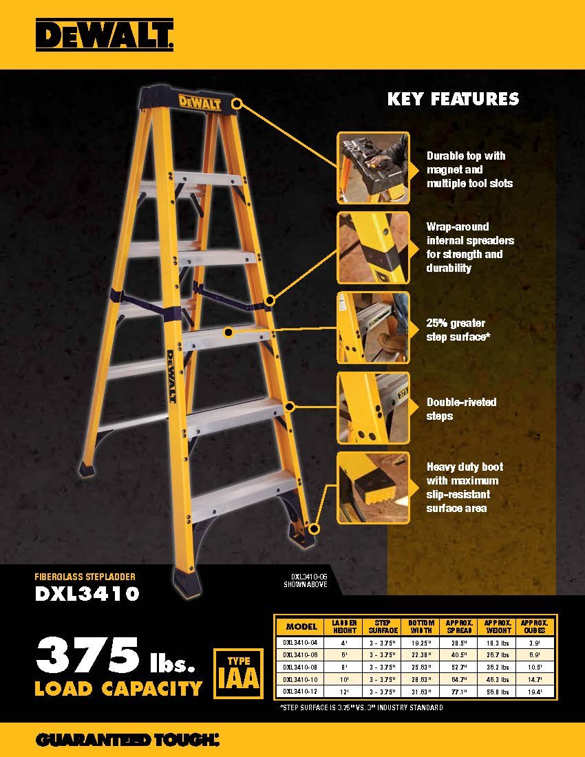 DeWalt Type IAA 375lb Rated FG Stepladder 8' DXL3410-08