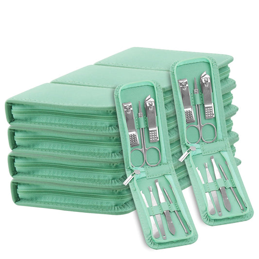Manicure Set Bulk, Nail Clippers Kit Stainless Steel Fingernail Clippers Set, Sturdy Nail Tip Cutter Trimmers Professional Grooming Toenail Clippers Personal Pedicure Kits 8 in 1 (Green 12 Pack)