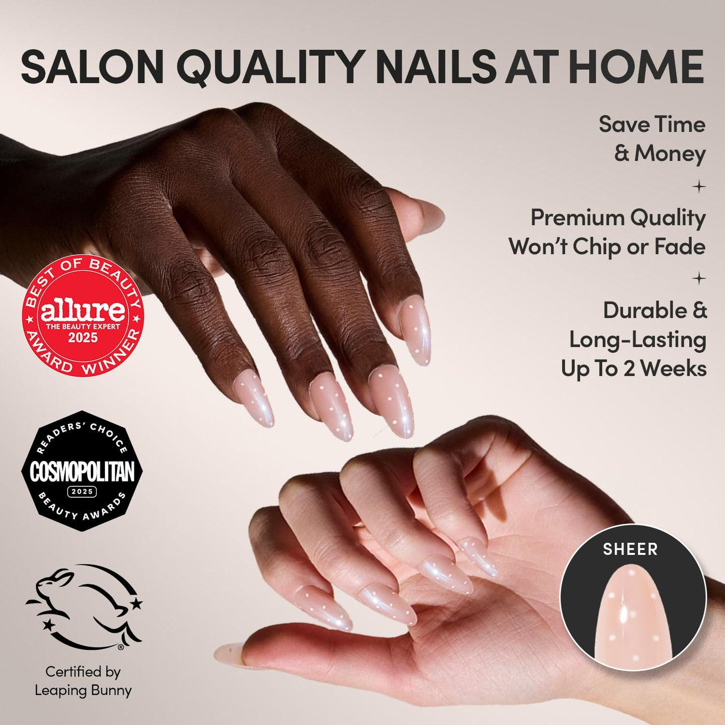 Glamnetic Press-On Nails Bundle - Sugar Glazed & Pinch Me | Medium Oval Fake Nails with White Polka Dots & Glazed Finish | Glazed Short Oval Blush Pink Fake Nails | Durable, Salon-Quality Nail Kits