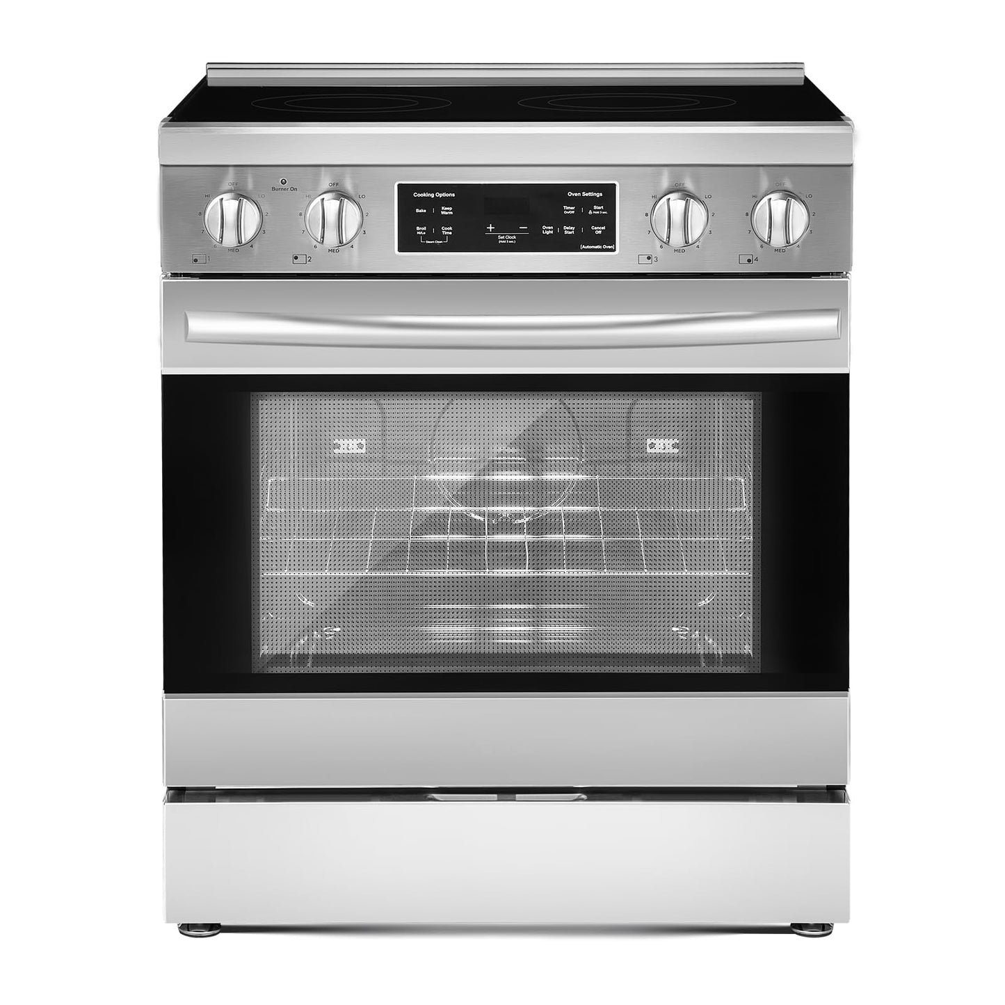 VEVOR 30in Electric Range Oven, 4.8Cu. Ft. Capacity Compact Freestanding Oven, Stainless Steel Kitchen Stove, with 4 Cooktop Burners, Easy Reach Racks, Storage Drawer, Indicator Light(No Power Cord)
