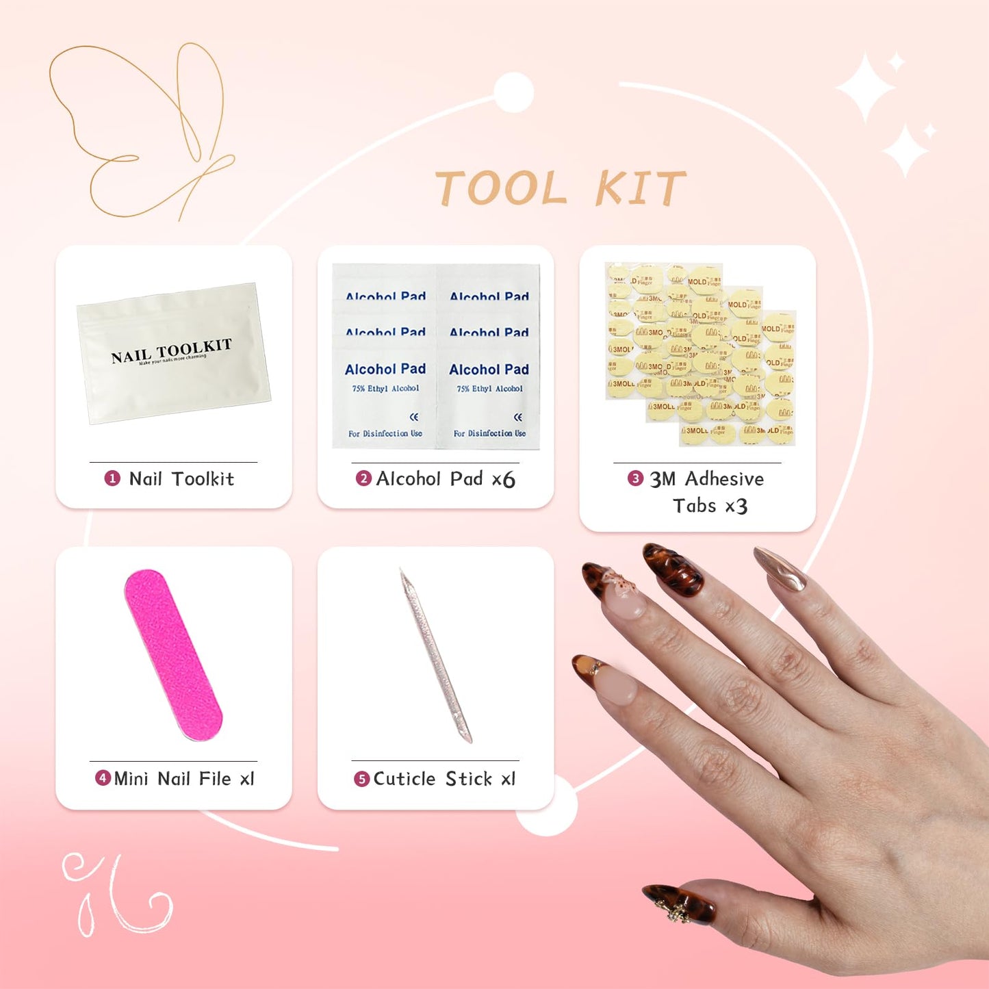 Handmade Press on Nails Long Square Shaped Fake Nails with 3D Rhinestones Flower Design, Almond Handmade Reusable Fake Nails, White French Tip Full Cover Acrylic Nails for Women (05, Long)