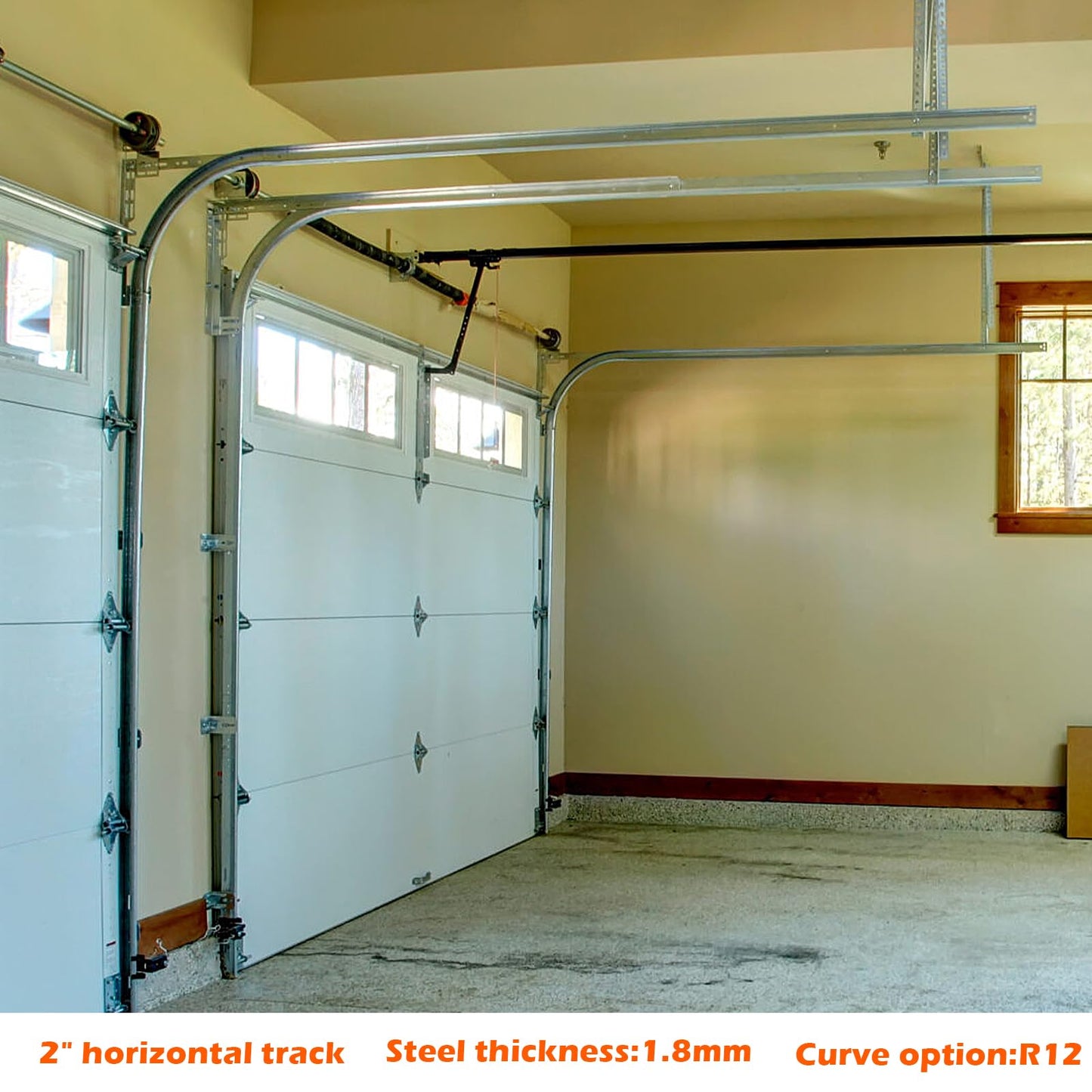 ZUIWAN 1.5mm Steel R12 Garage Doors Horizontal Tracks (Pr) - Heavy Duty Pair for 7' Garage Gate, Residential/Commercial Roller Systems