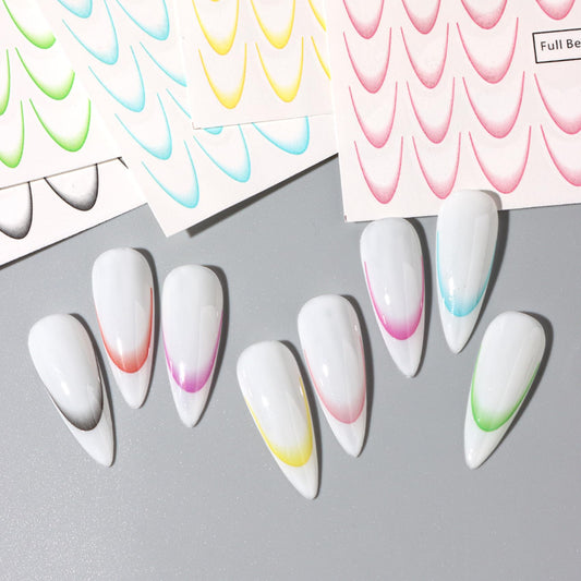 TailaiMei French Line Nail Stickers, 8 Sheets Water Transfer Colorful Self-Adhesive Nail Art Decals for DIY Nail Decorations (516)