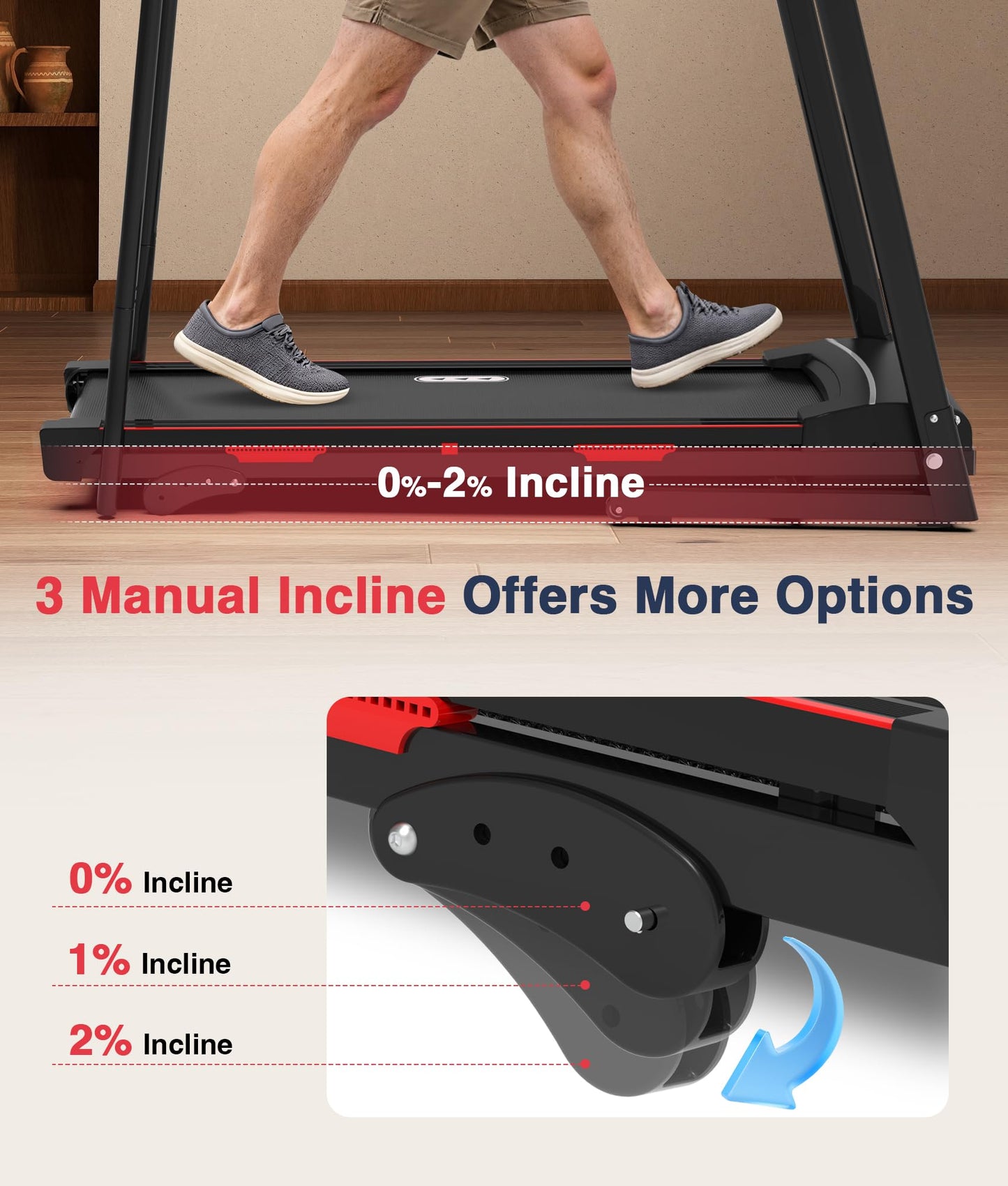 Redliro Walking Treadmill for Seniors Foldable - 400 Lb Capacity Senior Treadmill with Front & Long Handrails, 0%-2% Incline Home Recovery Fitness Exercise Machine for Elder, 47.6” Long Belt, APP