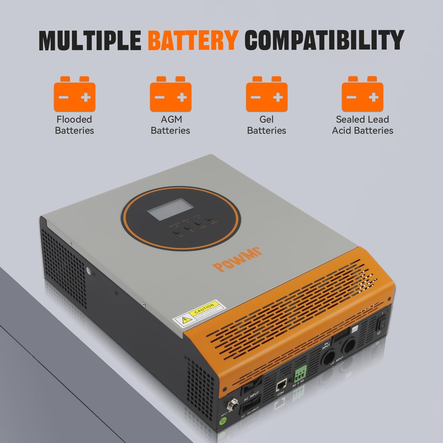 PowMr 2400W Solar Inverter, 24VDC to 110V/120VAC, Pure Sine Wave with 50A PWM Charge Controller, for Homes, RV, Hybrid Inverter for 24V Lead-Acid, Sealed Gel/AGM Battery, Off-Grid Systems