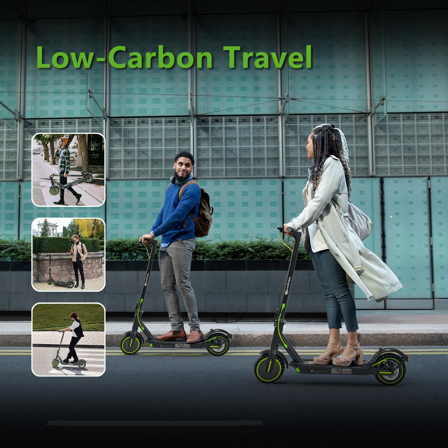 Electric Scooter for Adults, Folding E Scooter with 350W/500W Motor 19Mph Top Speed 18 Miles Long Range, 8.5" Solid Tires Portable Commuting Motorized Kick Scooters Double Braking System - Green