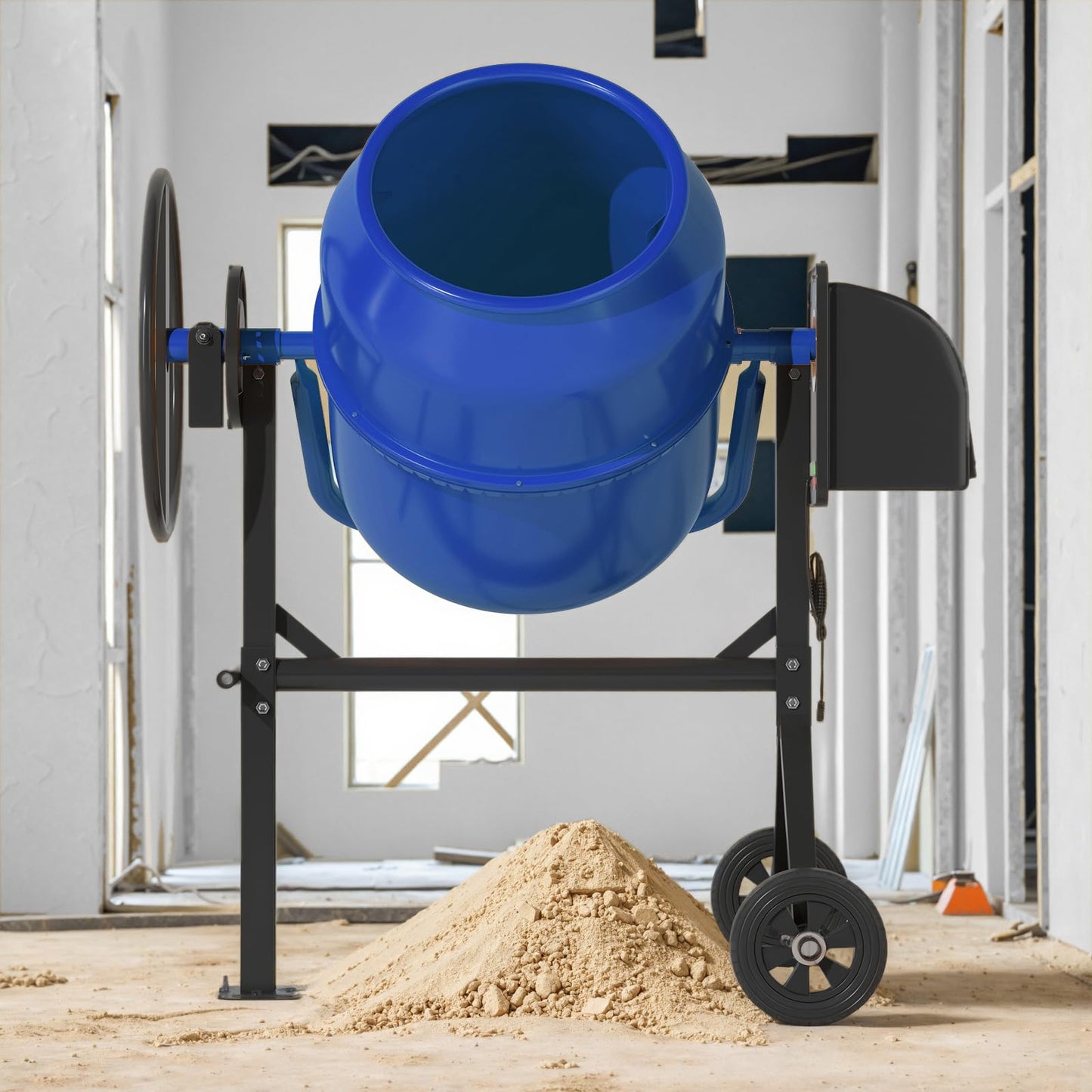 TABU 5.0 Cu.Ft. Electric Cement Mixer, 1/2HP Portable Concrete Mixer, Mortar Mixing for Seeds/Stucco, Freestanding Cement Mixing Tools with Wheels for Stucco, Blue