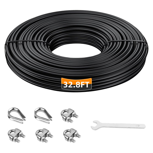 LFJ Gym Cable Pulley Cable Replacement for Pulley Machine Heavy Duty Steel Wire Rope 32.8/65.6/98.4 Ft for Weight Lift Pulley System, Gym Steel Cable, Thick 5mm, TPU Coated