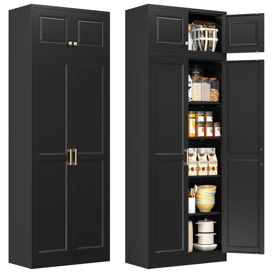 Polup Kitchen Pantry Cabinet, 86 Inch Tall Metal Storage Cabinet, Large Pantry cabinets with Doors and Shelves, Black Storage Cabinets for Garage, Living, Dining, Office, Bathroom, Assembly Required