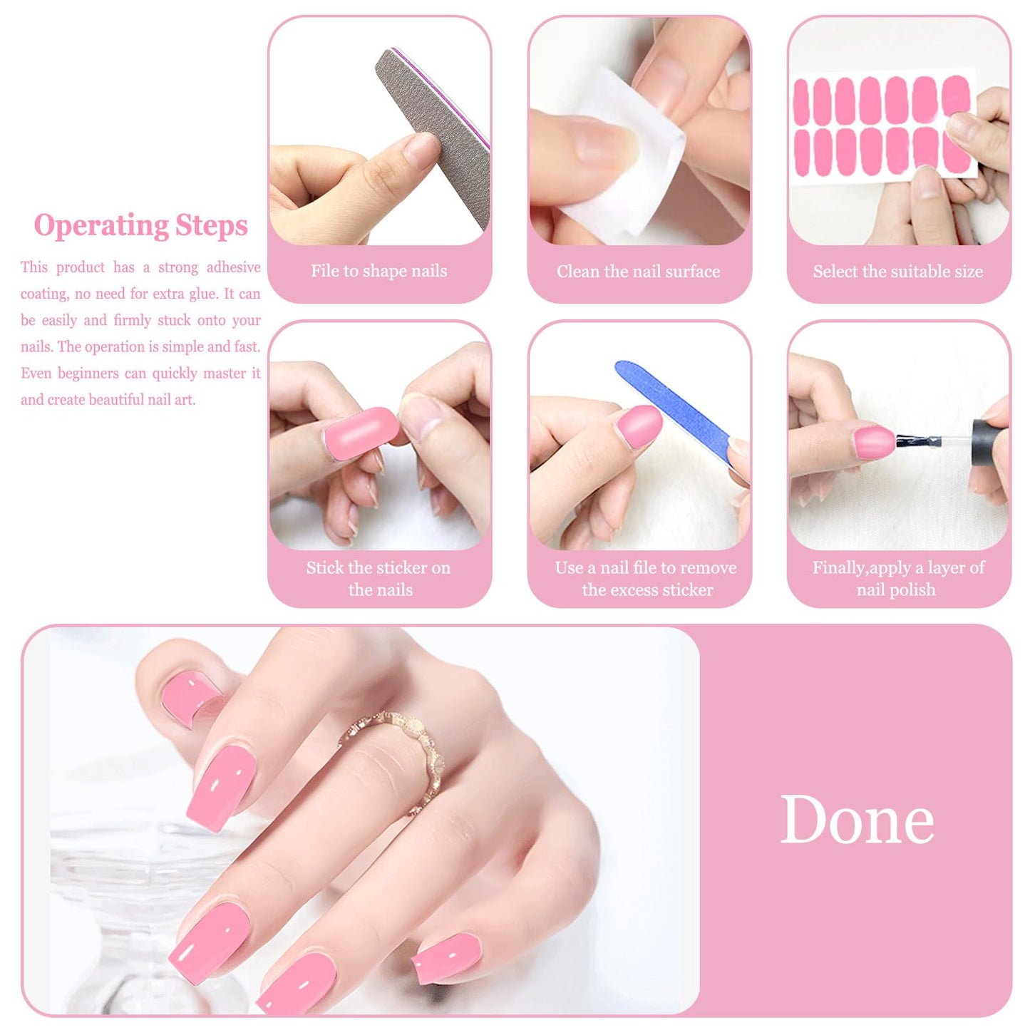 XEAOHESY 30 Sheets Flower Series Full Wraps Nail Polish Strips Stickers Self-Adhesive Nail Art Decals Stickers with Nail File Manicure Kit Nail Art for Women Girls