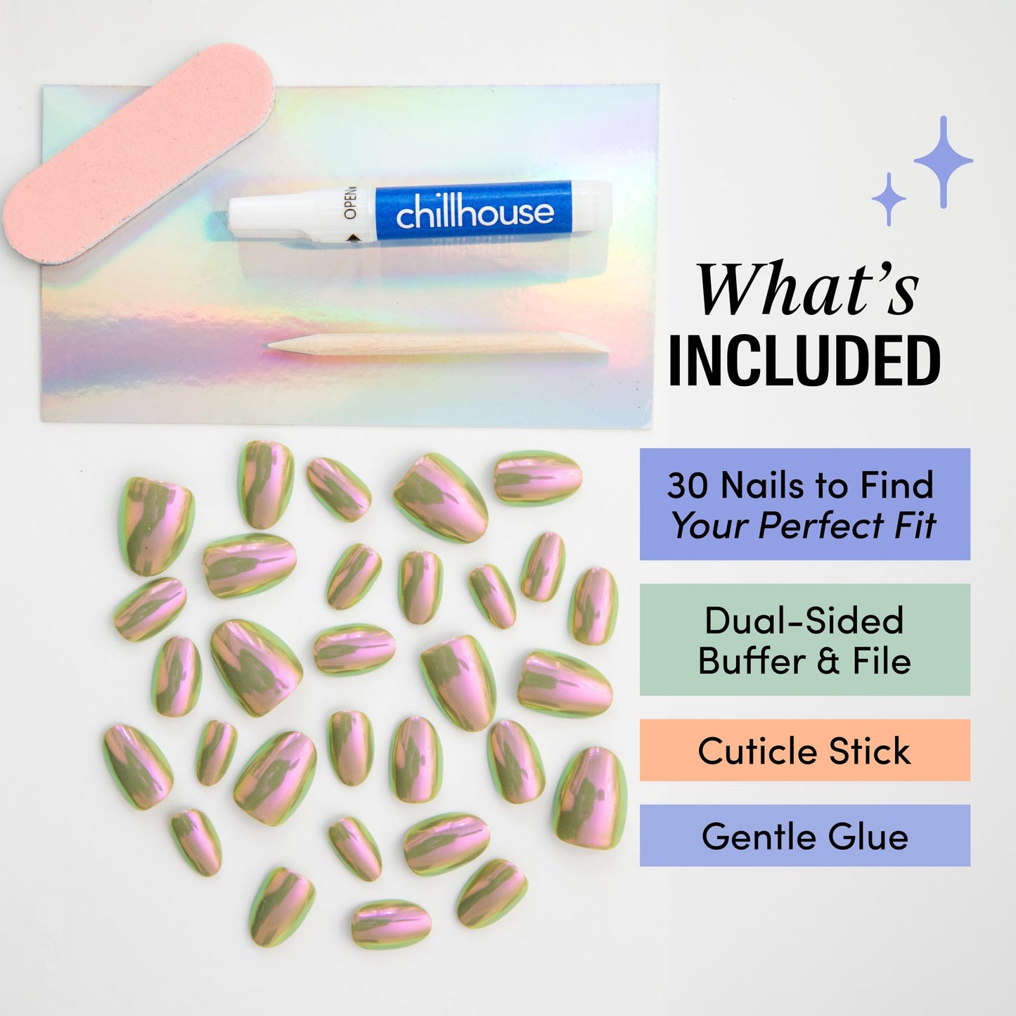 Chillhouse - Chill Tips, Press on Nails Kit - Patina Party (Oval) - 30 Nail Shapes & Sizes - Up to 2 Weeks of Wear - Customizable Fit - Reusable - Latina Founded & Women Owned - Beauty & Self Care
