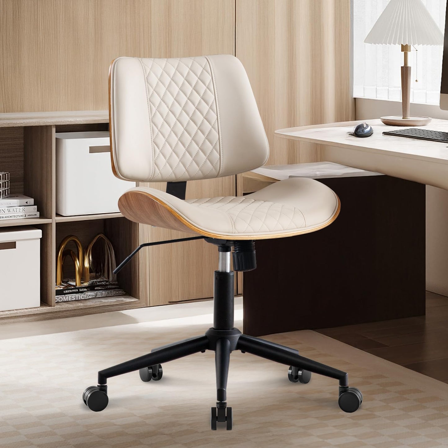 BV Home Office Chair No Arms with Wheels, Armless Small Desk Chair,Task Computer Office Desk Chair for Casual Office Small Space,Study Room,Reading Room(Beige)