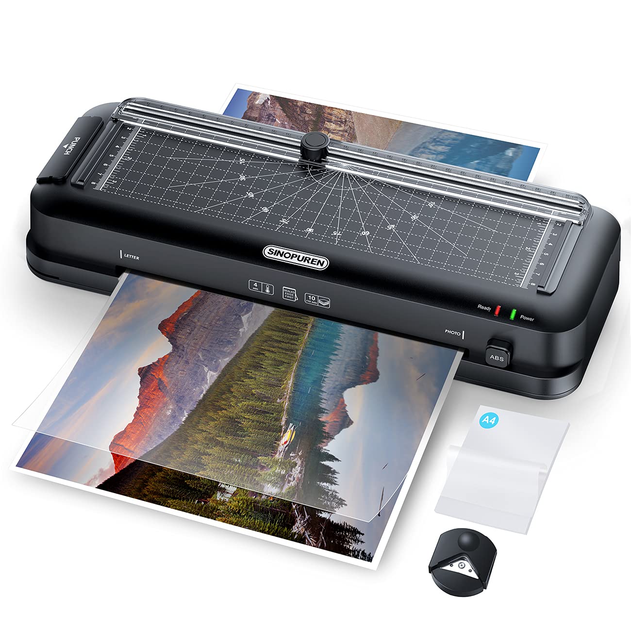 9-Inch Laminator Machine for Teachers & Home – All-in-One Jam-Free Laminator with Paper Trimmer, 2-Hole Punch, Corner Rounder, Fast 3-Min Warm-Up, 10 Pouches for School, Crafts & Office