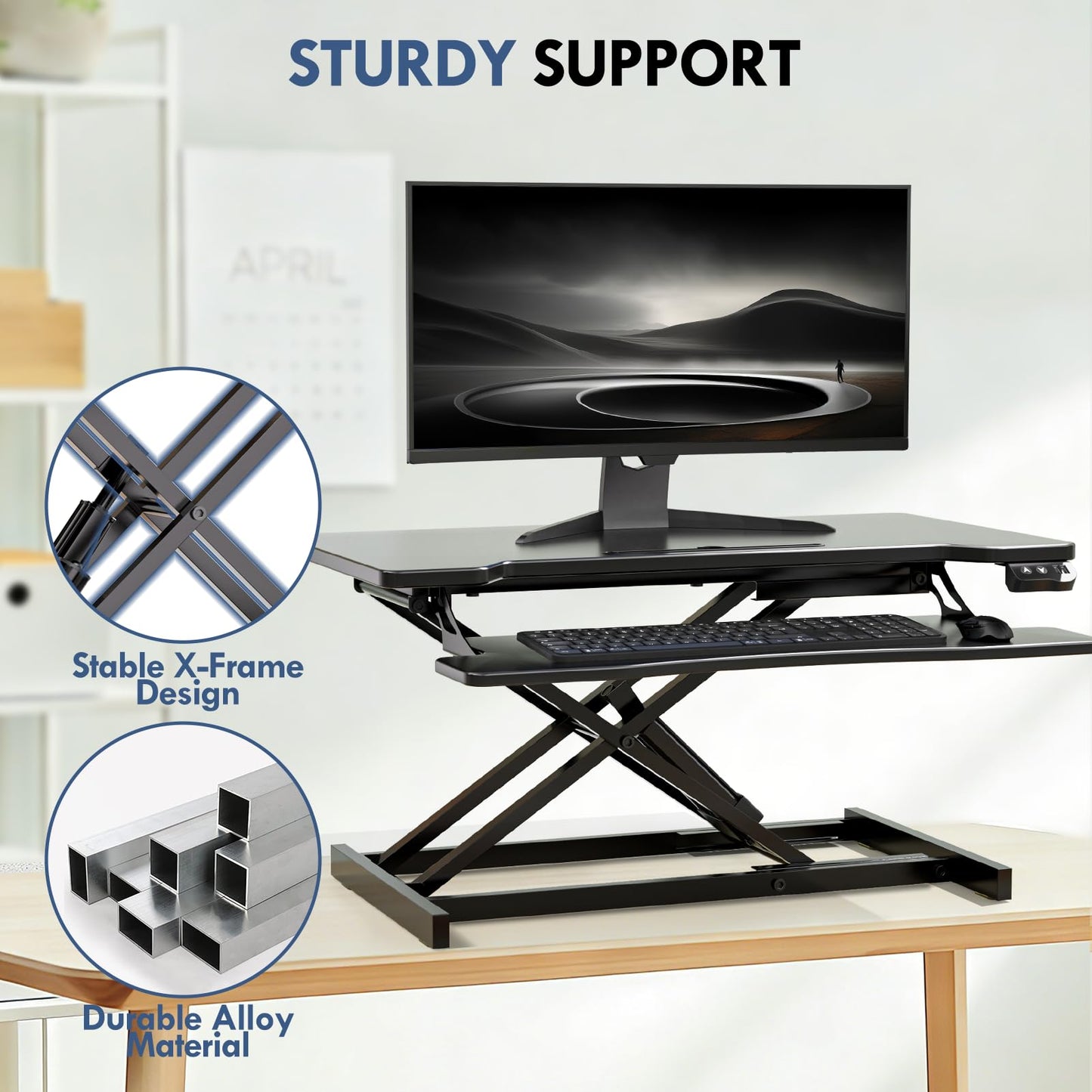 OUKMIC 32" Electric Standing Desk Converter, Height Adjustable Sit to Stand Up Desk Riser with Large Keyboard Tray, Dual Monitor and Laptop Motorized Desktop Workstation for Home & Office, Black