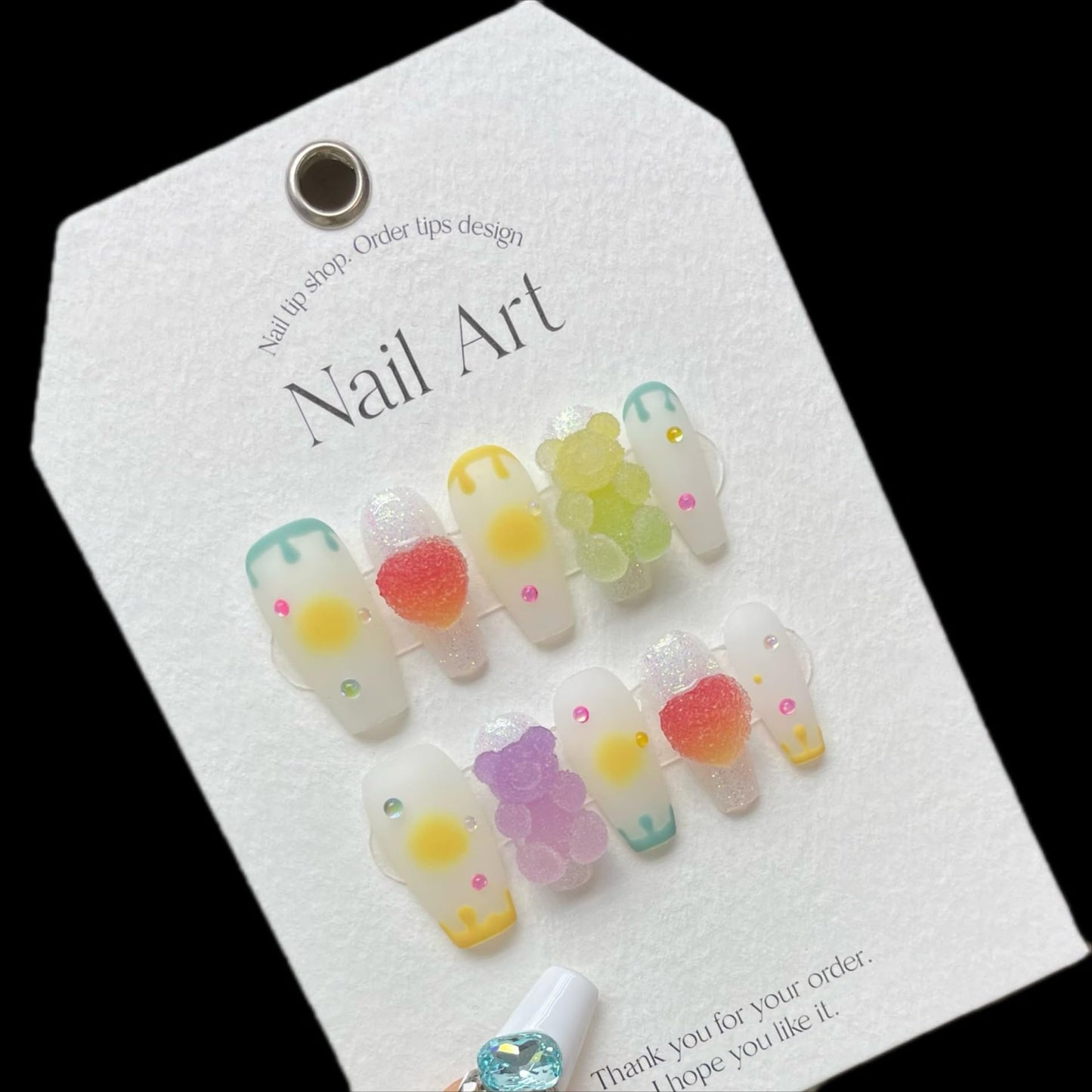 Candylicious Fake Nails | 3D Gummy Bear & Heart Designs | Y2K Lolita Press On Nails | Sweet Pastel Colors for Girls & Women (S)