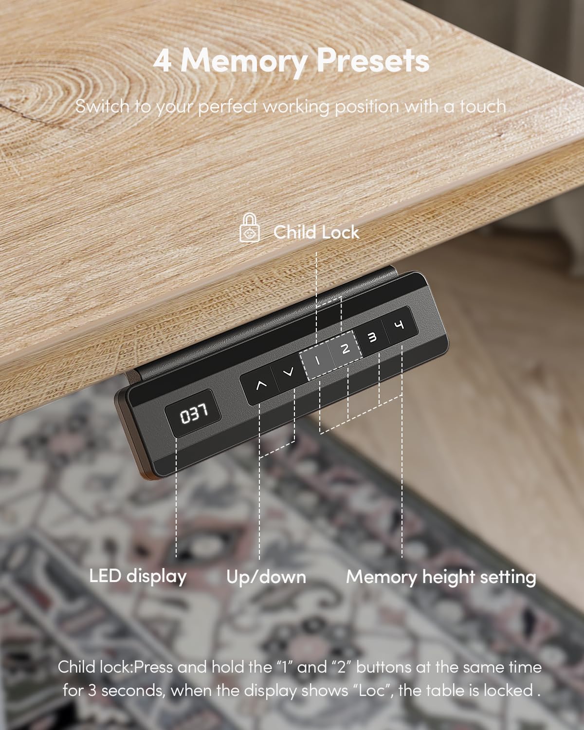 CubiCubi 32 x 20 Small One-Piece Standing Desk, Adjustable Height Electric Computer Sit Stand up Home Office Workstation, with 4 Memory Presets, Headphone Hook, Maple
