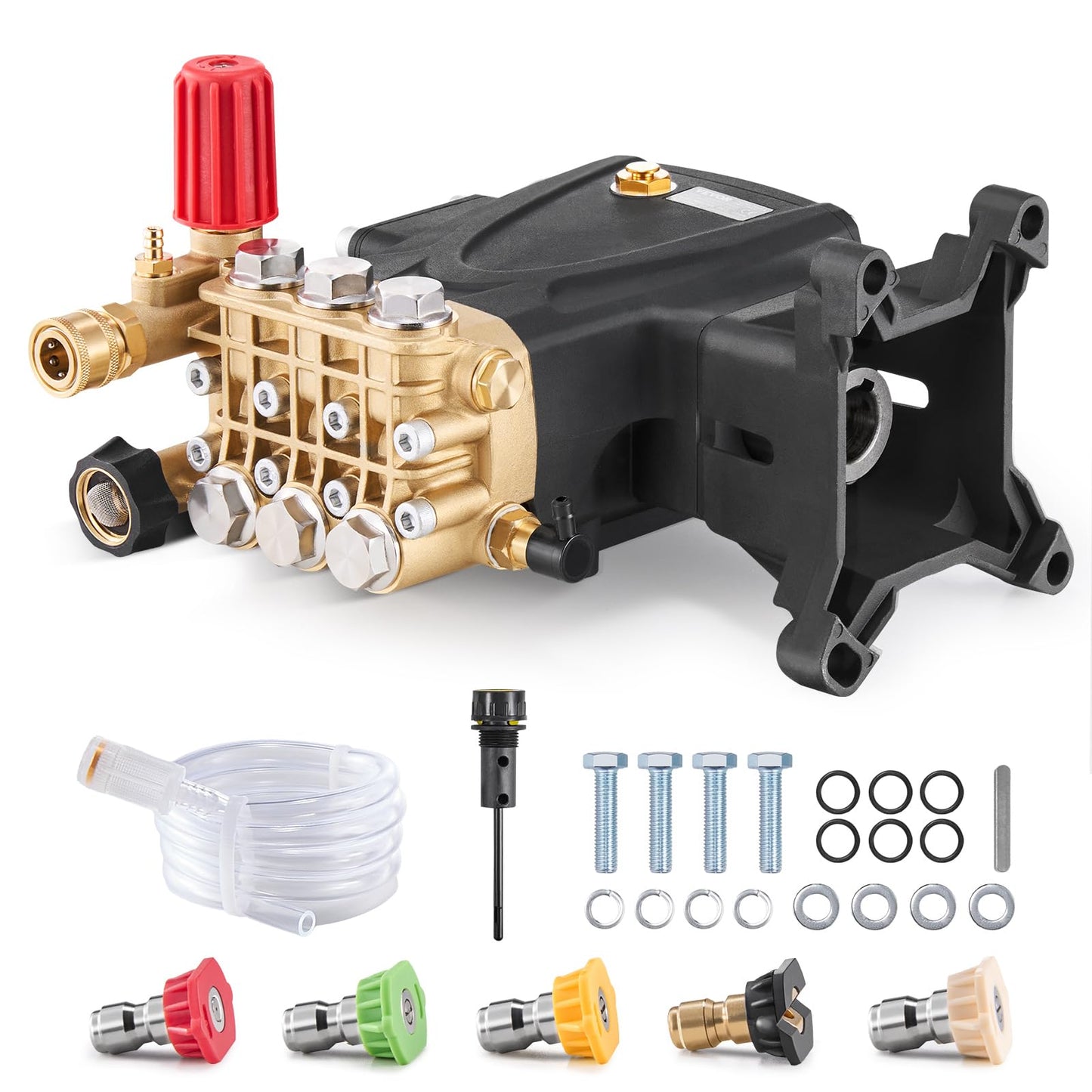 VEVOR Pressure Washer Pump, 1" Shaft Horizontal Triplex Plunger, 4000 PSI, 4.0GPM, Replacement Power Washer Pumps Kit with 5 Nozzles, Compatible with Simpson MorFlex 40224, 40225, 40226, Santoprene