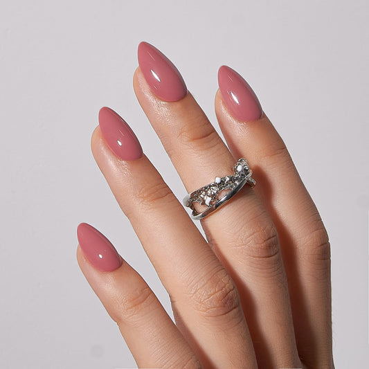 CurvLife Medium Almond Press On Nails, Soft Gel Pre-Built Apex Fake Nails, Nude Pink Structured Design, Reusable Full Cover Press Ons for Women
